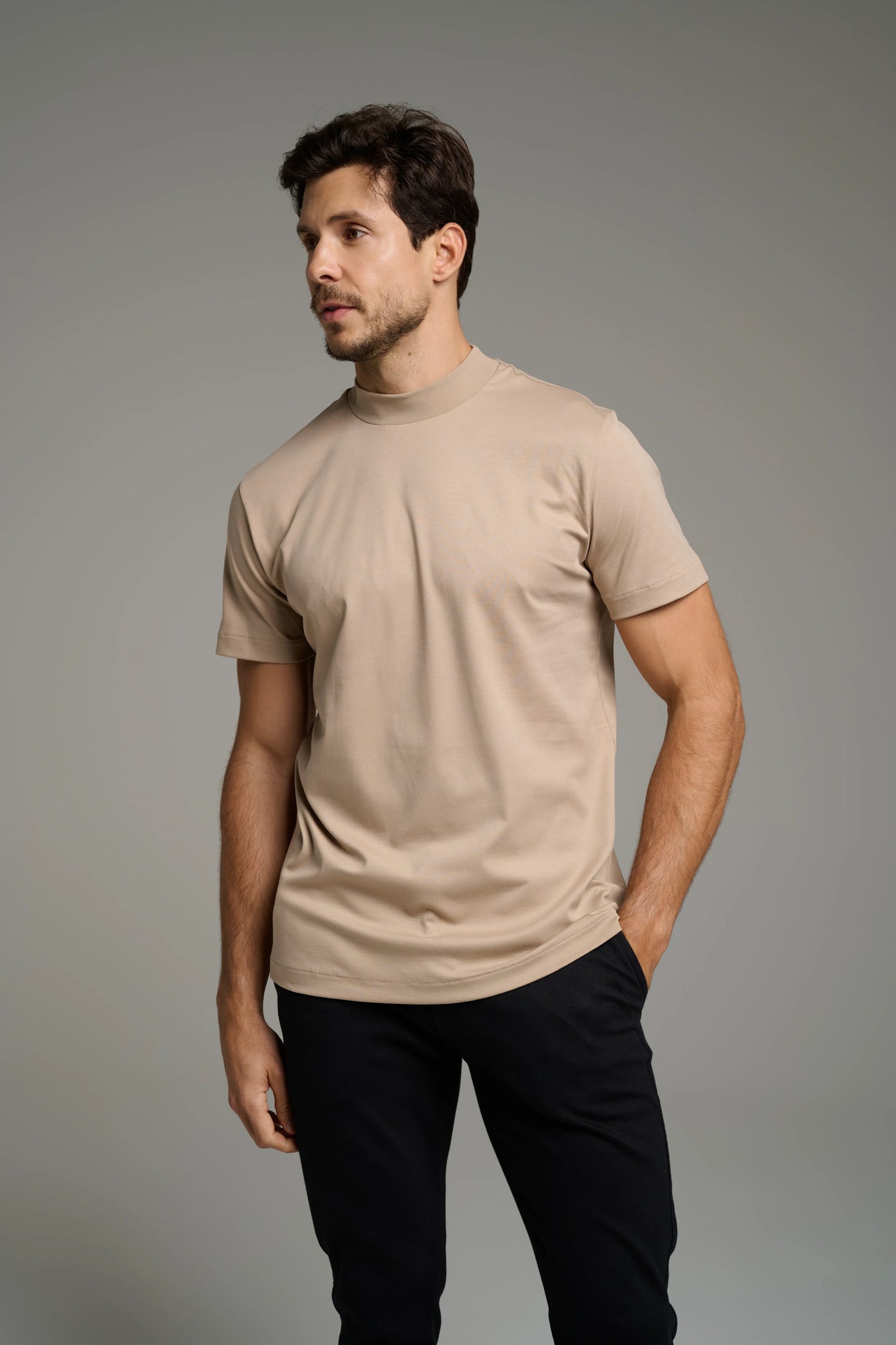 Kit 3x Camiseta Gola Alta Pima -  Manga Curta