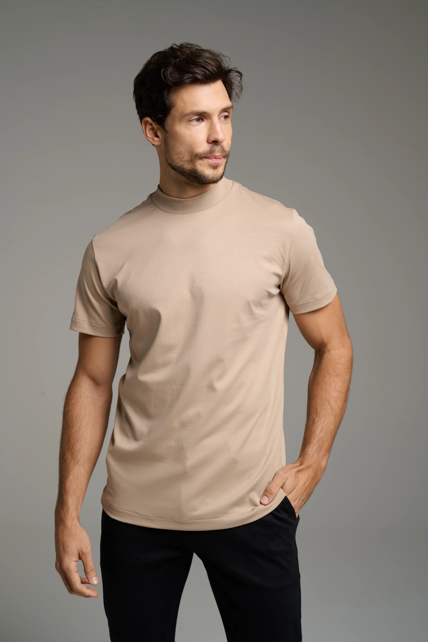 Kit 3x Camiseta Gola Alta Pima -  Manga Curta