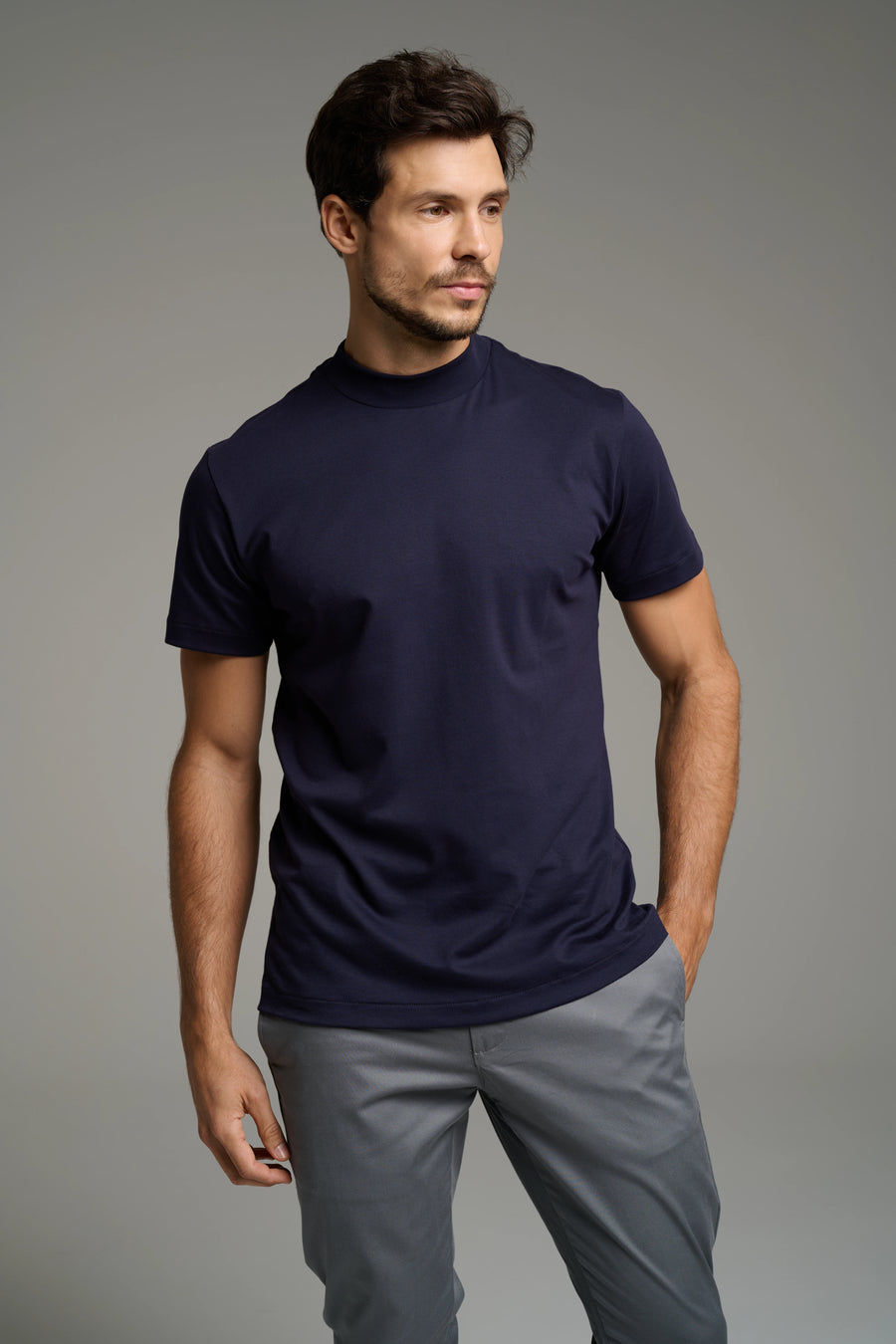 Kit 2x Camiseta Gola Alta Pima -  Manga Curta