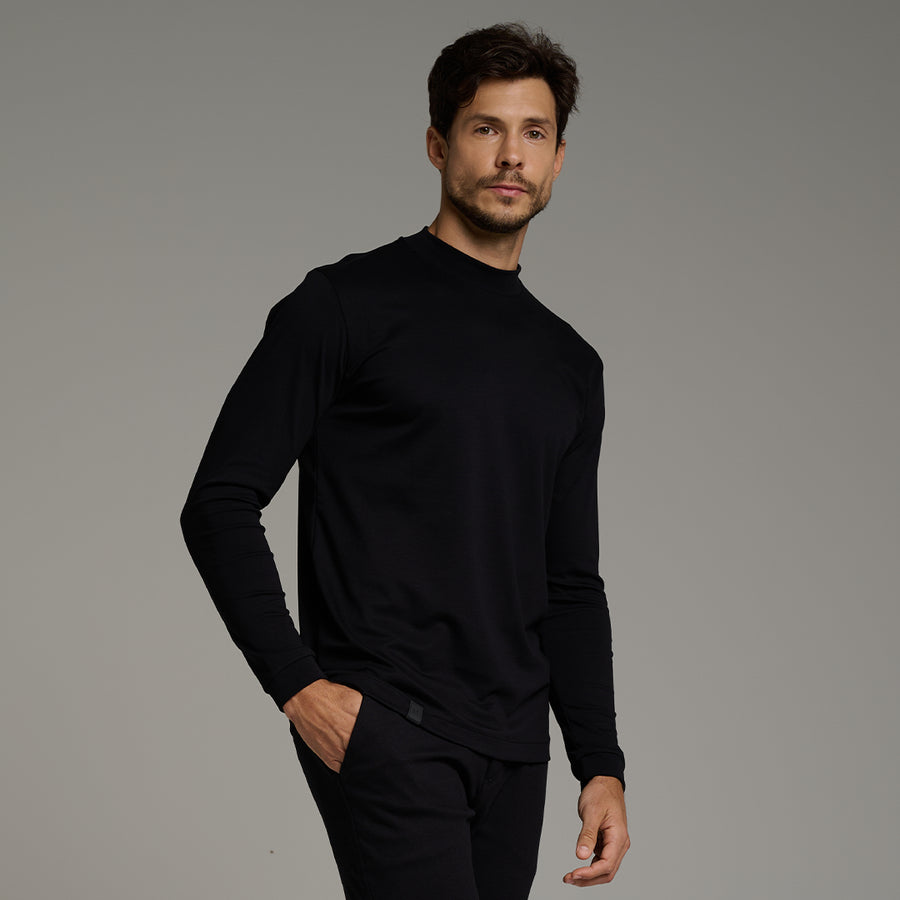 Camiseta Gola Alta Pima -  Manga Longa